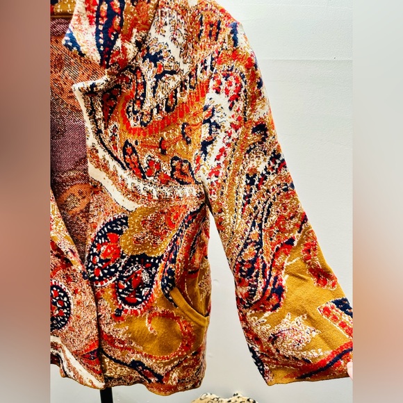 Moth for Anthropologie Tan Multi Paisley One-Button, 3/4-Sleeve Cardigan, XS - Picture 5 of 8